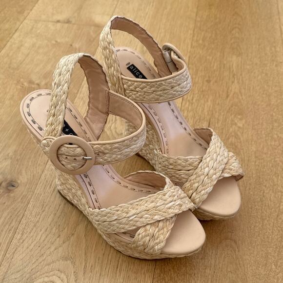 Alice + Olivia Shoes - Alice + Olivia Raffia Wedge Sandals Josiey Size 9.5 Beige